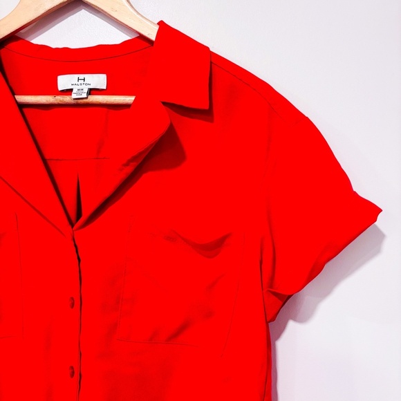 H BY HALSTON red button-down blouse with front tie | Medium * - Picture 3 of 6